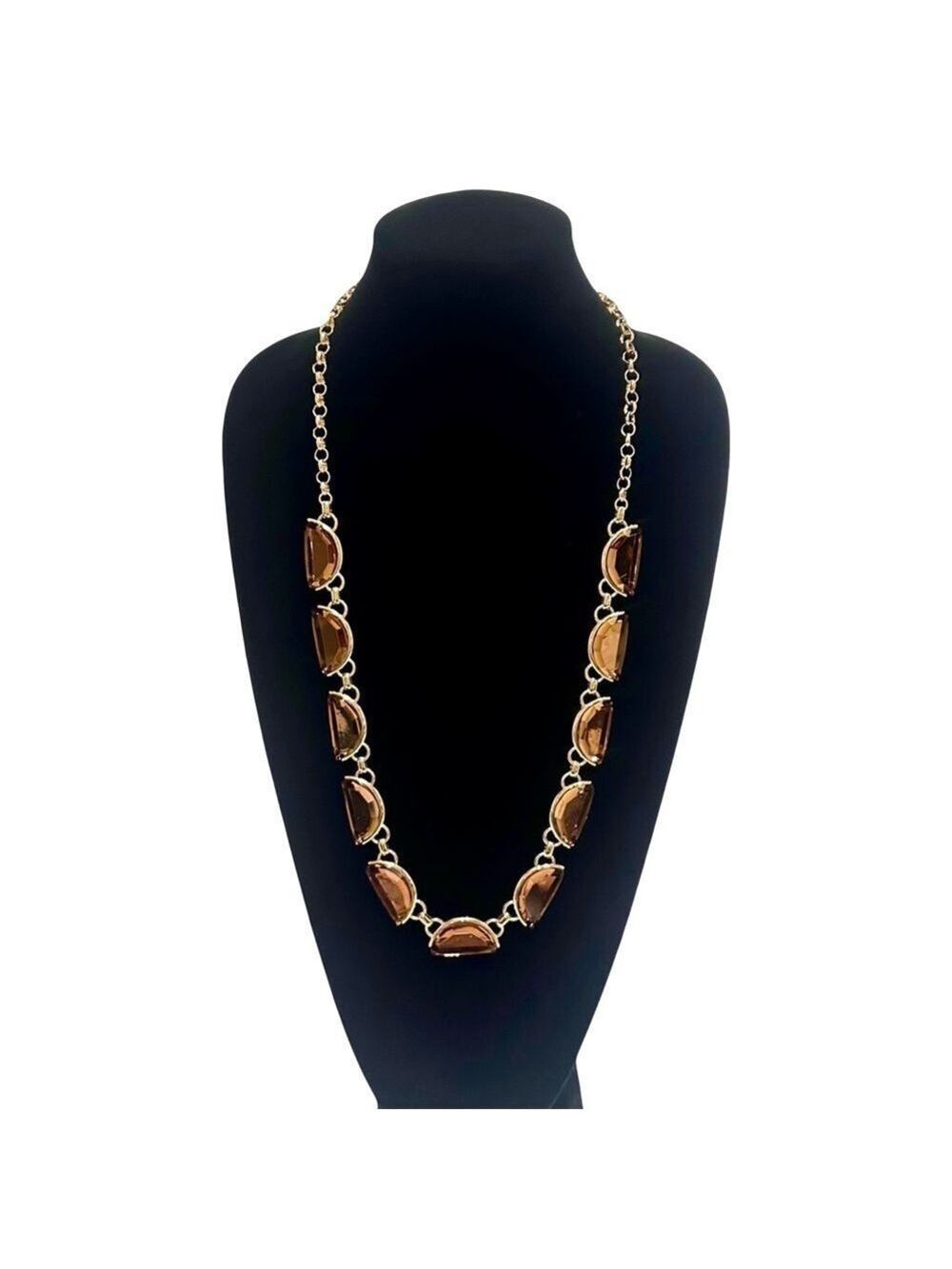 COLDWATER CREEK Brown Crystal Crescent Long Gold Necklace | NWT - Picture 8 of 8